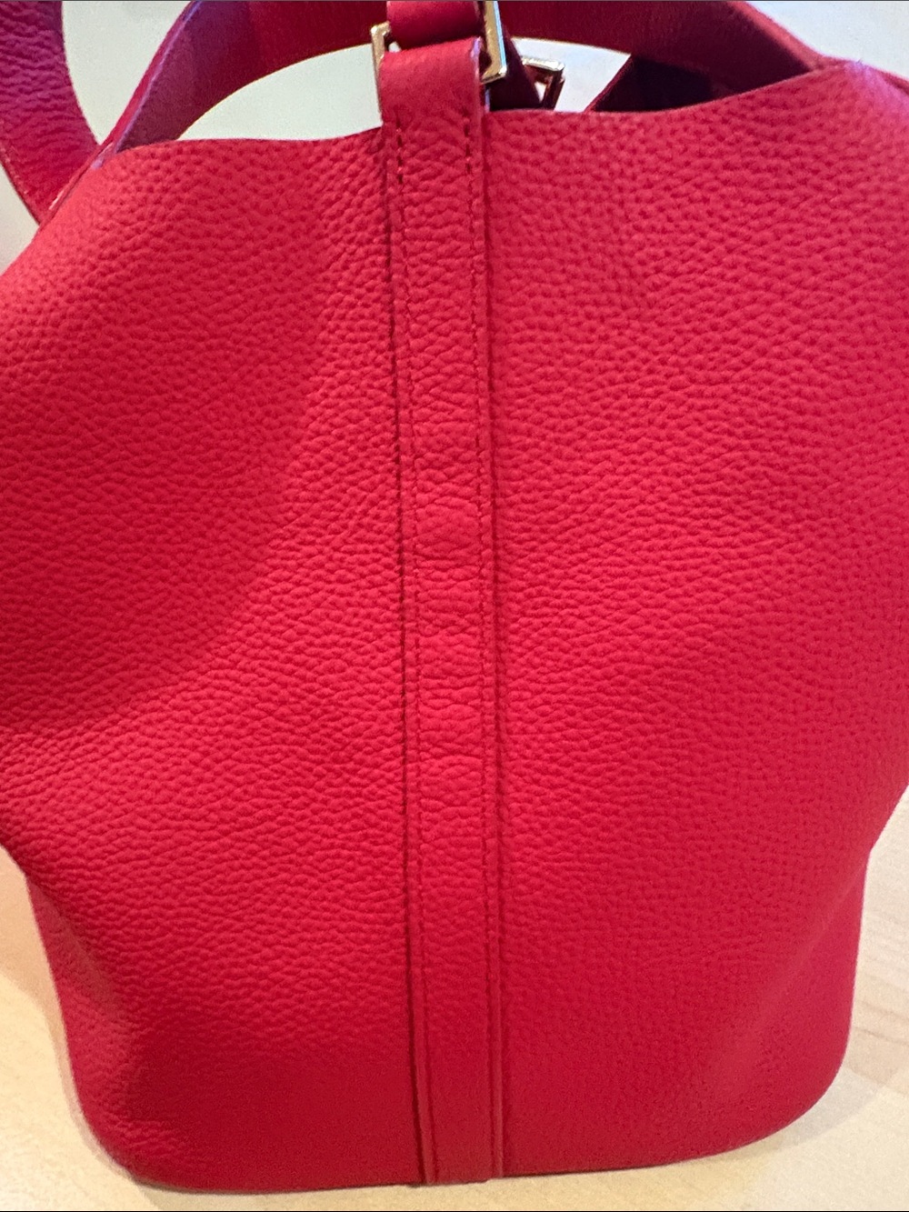 Red Leather Bucket Tote Handbag - Unbranded - Picture 10 of 16